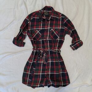 United By Blue Organic Cotton Flannel Belted Tunic Top Dress Large Tartan Plaid